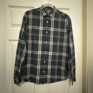 H&M Men's Dark Blue and Green Plaid Shirt